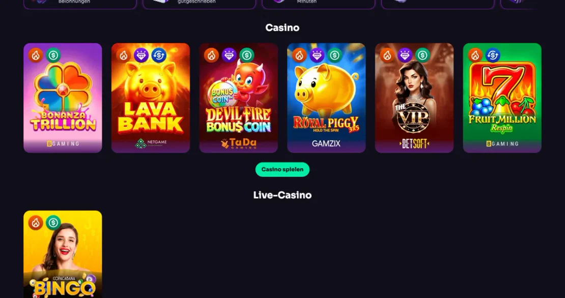 Casino-Lobby von Winspirit: Slots auf der Startseite